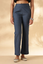 Blue Stretch khadi style wide legged trousers